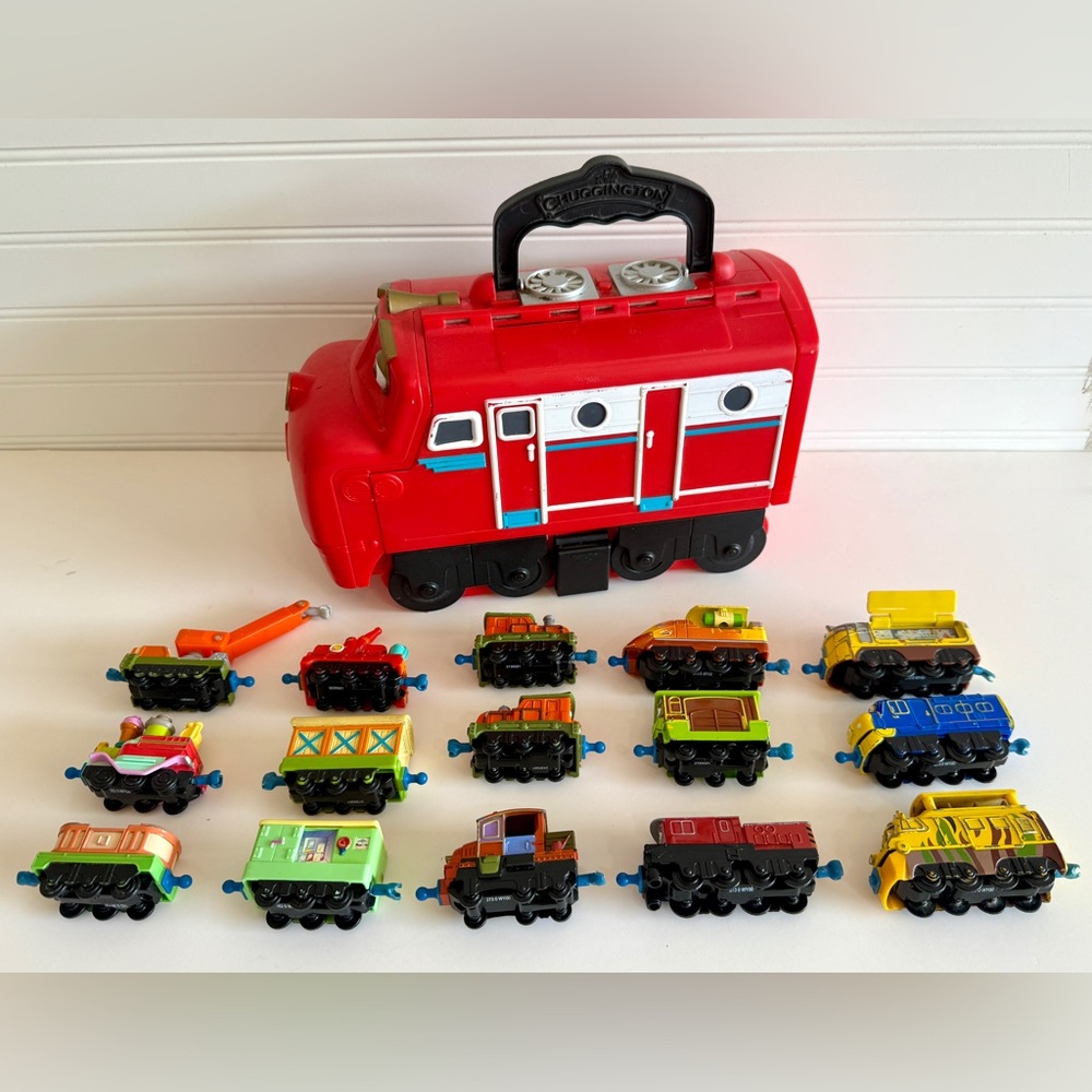 Chuggington Die-Cast Toy Train Lot + Wilson Carrying Case-Trains + Cargo + Cars
